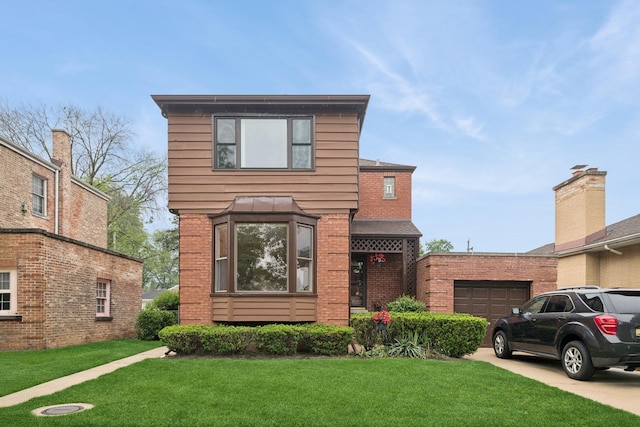 2324 S 11th Ave, North Riverside, IL 60546 - view of front facade with a garage, a front yard, driveway, and brick siding