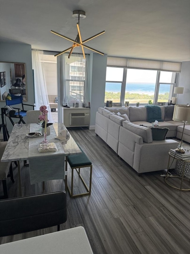 4250 N Marine Dr Unit 2607, Chicago, IL 60613 - living area featuring dark wood-style floors, a wall mounted AC, and expansive windows