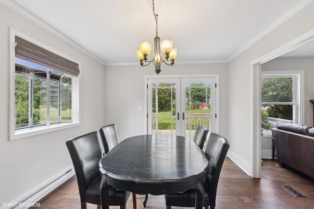 0N480 Winfield Scott Dr, Winfield, IL 60190 - dining space featuring a baseboard radiator, a chandelier, healthy amount of natural light, and crown molding