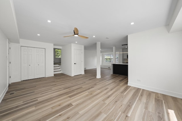 16030 University Ave, South Holland, IL 60473 - unfurnished living room with ceiling fan, recessed lighting, and light wood-type flooring