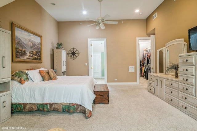 706 French Way Unit 2, Mount Prospect, IL 60056 - bedroom featuring light colored carpet, a spacious closet, high vaulted ceiling, recessed lighting, and a closet