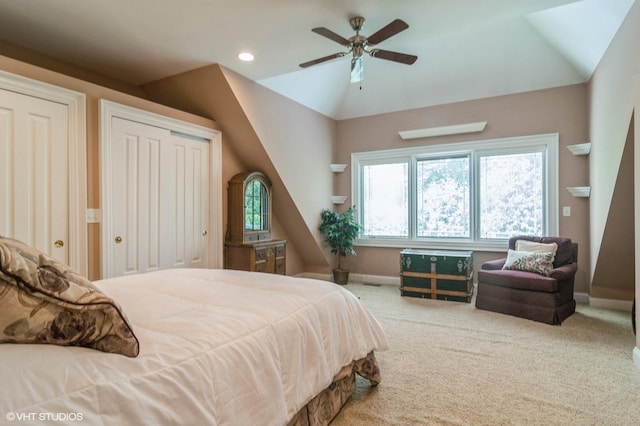 706 French Way Unit 2, Mount Prospect, IL 60056 - bedroom with carpet floors, lofted ceiling, recessed lighting, and ceiling fan