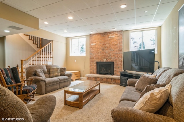 706 French Way Unit 2, Mount Prospect, IL 60056 - carpeted living area featuring stairway, recessed lighting, and a fireplace