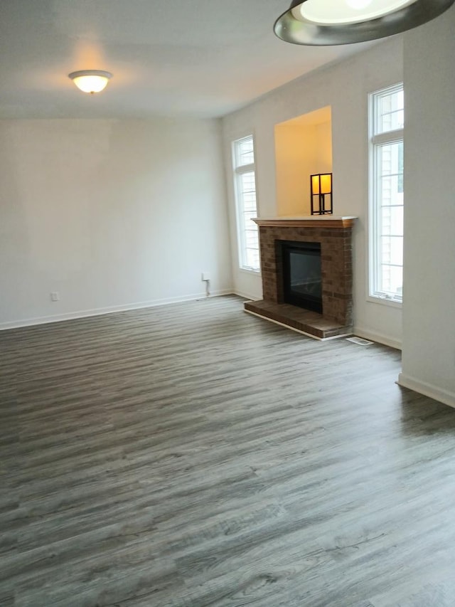 313 Manning Dr, Dekalb, IL 60115 - unfurnished living room with plenty of natural light, wood finished floors, and a fireplace