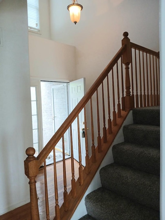313 Manning Dr, Dekalb, IL 60115 - staircase featuring plenty of natural light, wood finished floors, and a high ceiling