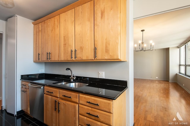 400 E Ohio St Unit 2302, Chicago, IL 60611 - kitchen with dishwasher, a chandelier, and wood finished floors