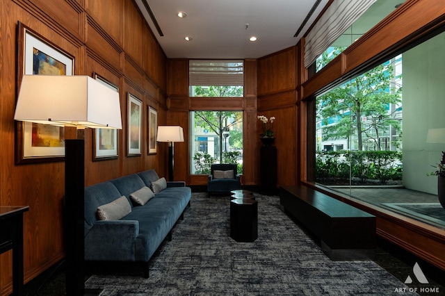 400 E Ohio St Unit 2302, Chicago, IL 60611 - common area with wooden walls, a high ceiling, and recessed lighting
