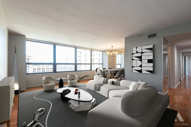 400 E Ohio St Unit 2302, Chicago, IL 60611 - living room with dark wood finished floors and a chandelier