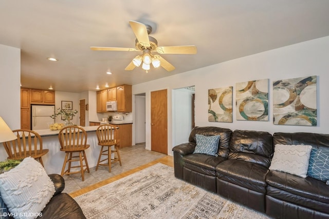 881 Twisted Oak Ln, Buffalo Grove, IL 60089 - living room featuring ceiling fan, recessed lighting, and light tile patterned flooring