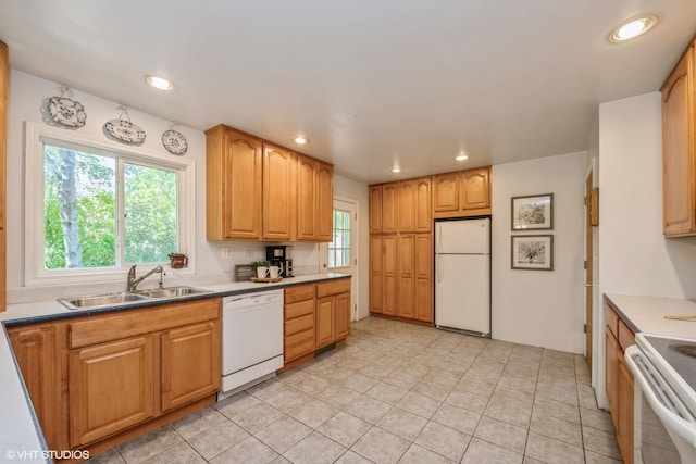 881 Twisted Oak Ln, Buffalo Grove, IL 60089 - kitchen featuring white appliances, recessed lighting, healthy amount of natural light, and light tile patterned flooring