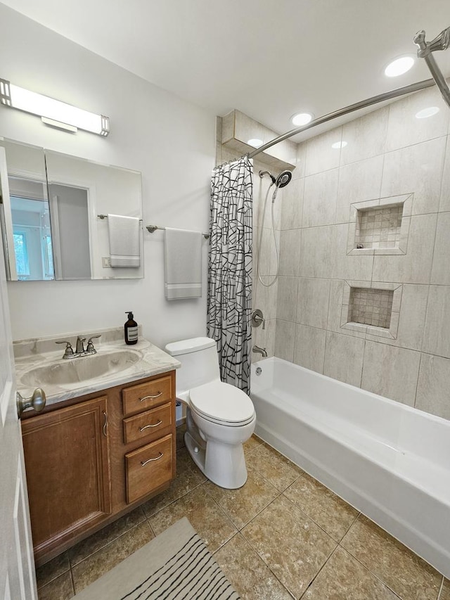3300 N Carriageway Dr Unit 307, Arlington Heights, IL 60004 - bathroom featuring shower / bath combo with shower curtain, vanity, tile patterned flooring, and recessed lighting