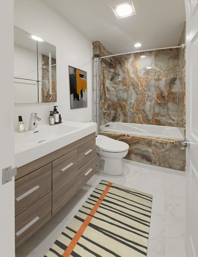 3300 N Carriageway Dr Unit 307, Arlington Heights, IL 60004 - full bath with marble finish flooring, a combined bath / shower with marble appearance, vanity, and recessed lighting