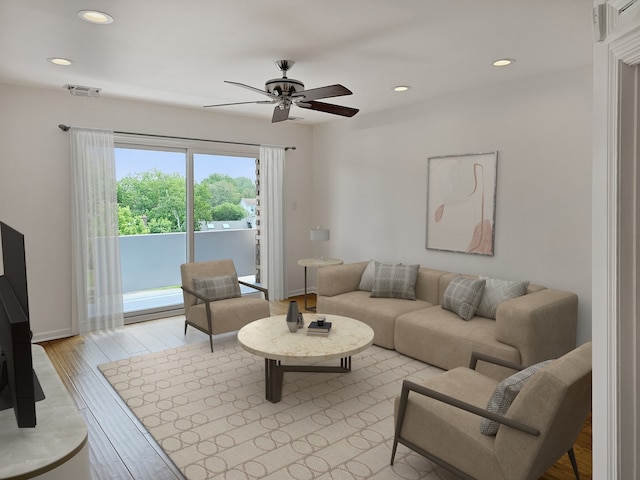 3300 N Carriageway Dr Unit 307, Arlington Heights, IL 60004 - living area featuring recessed lighting, ceiling fan, and light wood finished floors