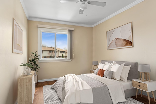 7330 Winthrop Way Unit 2, Downers Grove, IL 60515 - bedroom featuring ornamental molding, wood finished floors, and a ceiling fan
