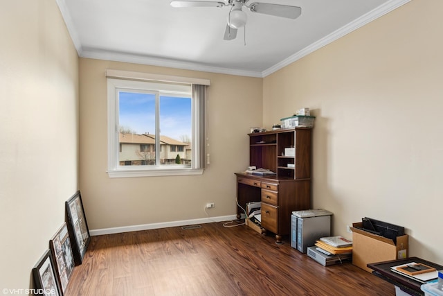 7330 Winthrop Way Unit 2, Downers Grove, IL 60515 - home office with wood finished floors, ornamental molding, and ceiling fan
