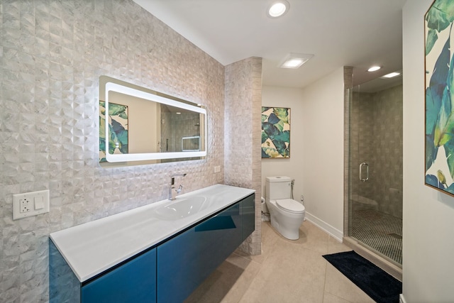 2110 Pfingsten Rd, Northbrook, IL 60062 - full bath featuring vanity, tile patterned flooring, a stall shower, and recessed lighting