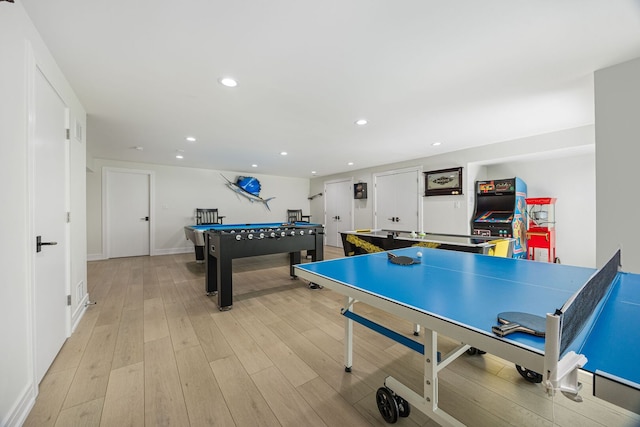 2110 Pfingsten Rd, Northbrook, IL 60062 - playroom with billiards table, light wood-style floors, and recessed lighting