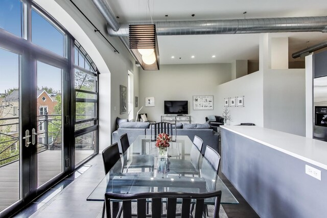 1201 W Wrightwood Ave Unit 22, Chicago, IL 60614 - dining area featuring a high ceiling, french doors, and recessed lighting