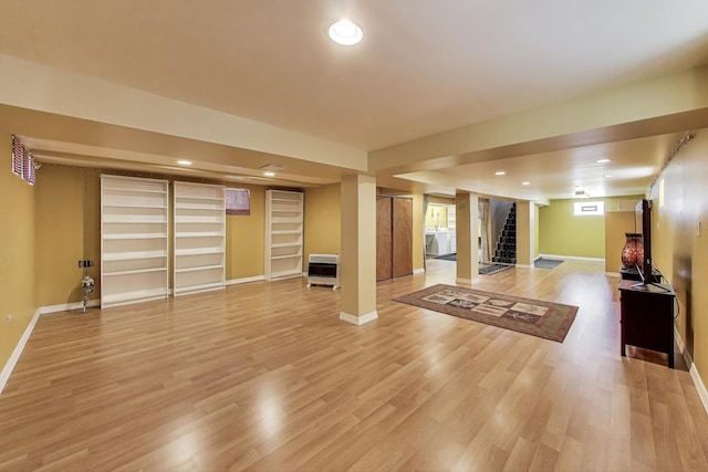 3619 Ridgeland Ave, Berwyn, IL 60402 - unfurnished living room with heating unit, recessed lighting, light wood finished floors, and stairs