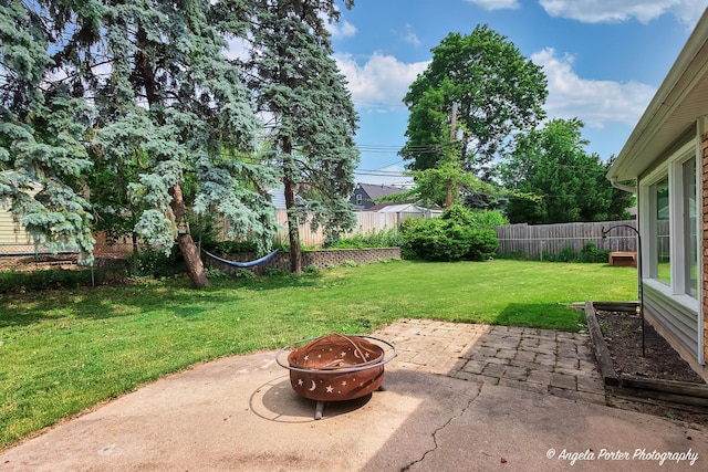 482 S Alfred Ave, Elgin, IL 60123 - fenced backyard with a patio area and a fire pit