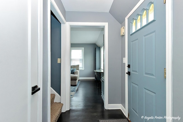 482 S Alfred Ave, Elgin, IL 60123 - entrance foyer featuring dark wood-type flooring and vaulted ceiling
