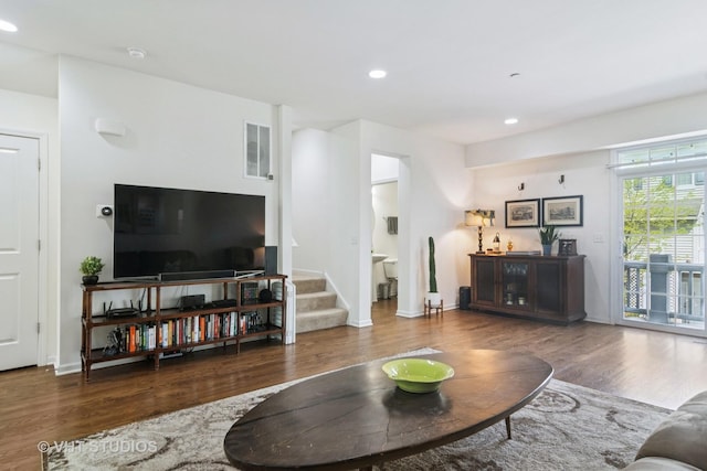 1527 E Arbor Ln, Arlington Heights, IL 60004 - living room featuring wood finished floors, stairway, and recessed lighting