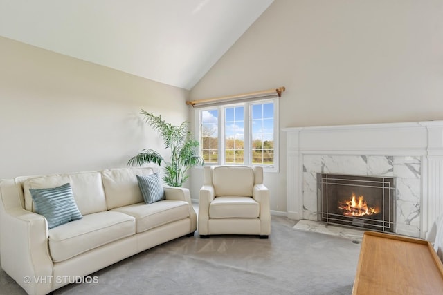 10603 Royal Porthcawl Dr, Naperville, IL 60564 - carpeted living room featuring a fireplace and high vaulted ceiling