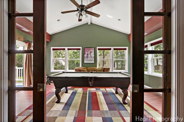 7 Kensington Ct, Streamwood, IL 60107 - recreation room with billiards, a ceiling fan, and wood finished floors