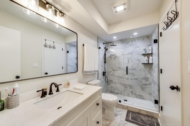 206 Country Ln, Des Plaines, IL 60016 - full bath featuring marble look tile flooring, recessed lighting, vanity, and a marble finish shower