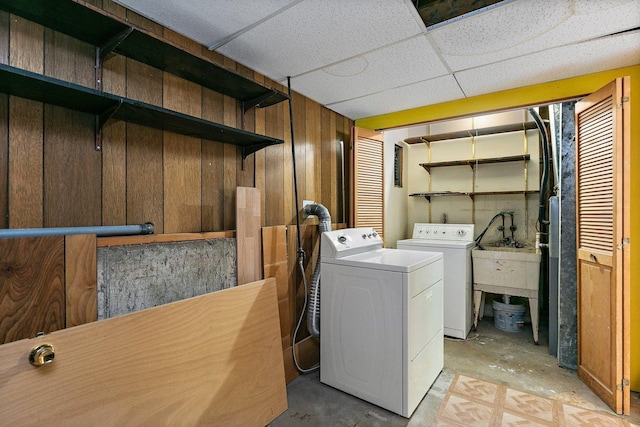 1011 Mark St, South Elgin, IL 60177 - washroom featuring washing machine and clothes dryer and wood walls