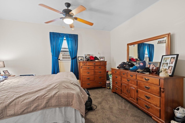 1508 N River Rd, Mchenry, IL 60051 - bedroom with dark carpet, cooling unit, and ceiling fan