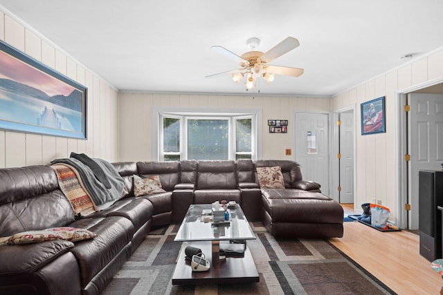 1508 N River Rd, Mchenry, IL 60051 - living room with ceiling fan, crown molding, and wood finished floors