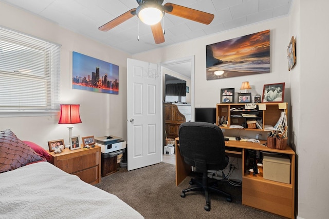 1508 N River Rd, Mchenry, IL 60051 - carpeted bedroom featuring an office area and a ceiling fan