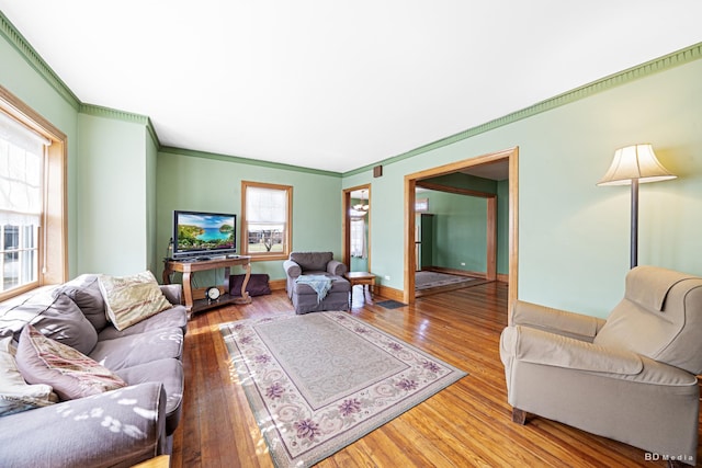 14723 Kildare Ave, Midlothian, IL 60445 - living area featuring hardwood / wood-style floors and ornamental molding