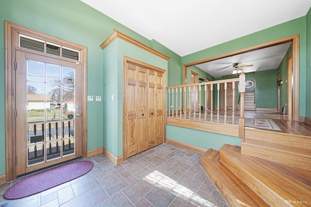 14723 Kildare Ave, Midlothian, IL 60445 - foyer entrance with stone tile floors and ceiling fan