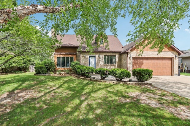 1888 Irene Rd, Sandwich, IL 60548 - view of front of house with driveway, a garage, a front yard, brick siding, and roof with shingles