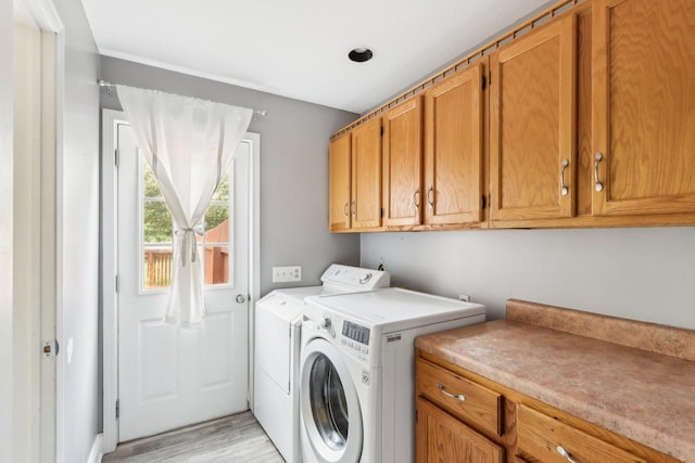 1888 Irene Rd, Sandwich, IL 60548 - washroom featuring independent washer and dryer, light wood-style flooring, and cabinet space