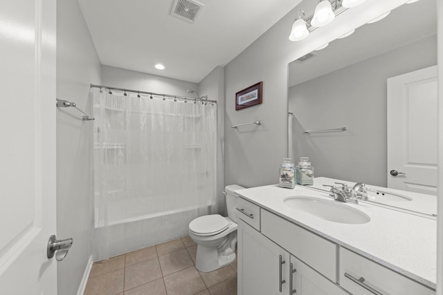 6308 Main St, Woodridge, IL 60517 - bathroom featuring vanity, shower / tub combo with curtain, tile patterned floors, and recessed lighting