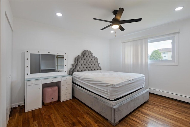 8916 Kenneth Dr Unit 1E, Des Plaines, IL 60016 - bedroom with dark wood-style flooring, baseboard heating, recessed lighting, and a ceiling fan