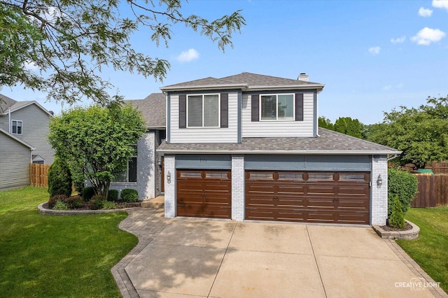 189 Cross St, Sugar Grove, IL 60554 - view of front of home featuring brick siding, driveway, a chimney, an attached garage, and roof with shingles