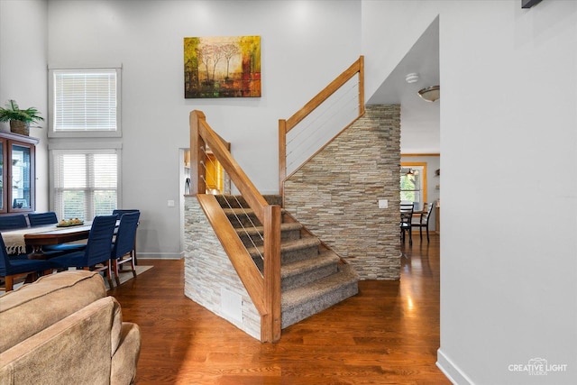 189 Cross St, Sugar Grove, IL 60554 - stairs with wood finished floors, a towering ceiling, and plenty of natural light