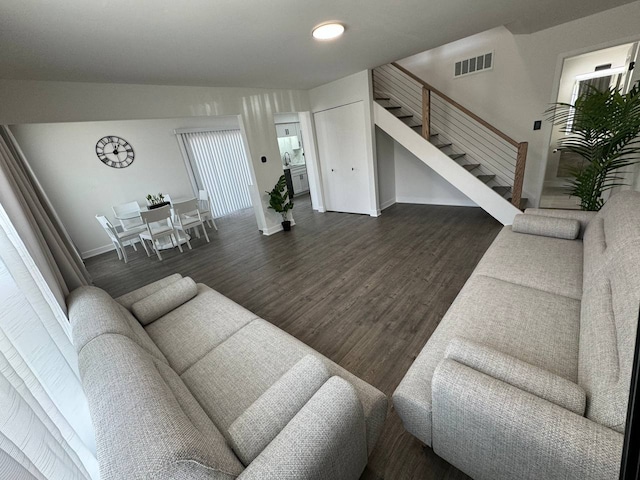 1805 Marquette Ln, Hoffman Estates, IL 60169 - living area featuring stairway and dark wood-type flooring
