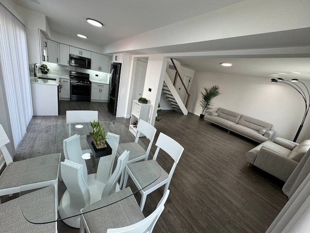 1805 Marquette Ln, Hoffman Estates, IL 60169 - dining space with stairway, dark wood finished floors, and recessed lighting