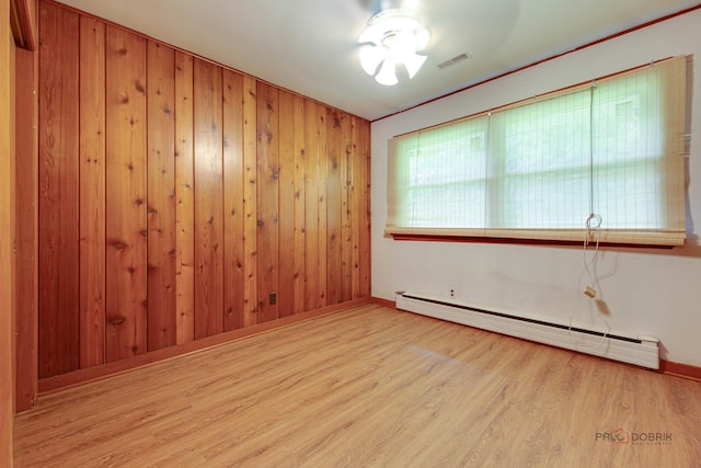38W333 Oakwood Dr, Saint Charles, IL 60175 - spare room featuring baseboard heating, wood finished floors, and wooden walls