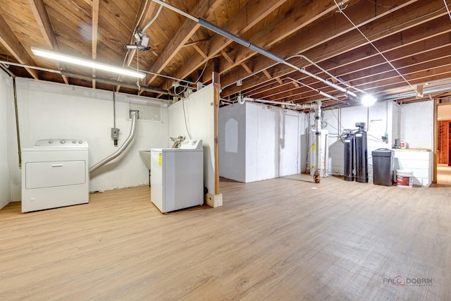 38W333 Oakwood Dr, Saint Charles, IL 60175 - unfinished below grade area with independent washer and dryer, water heater, wood finished floors, and a water softener