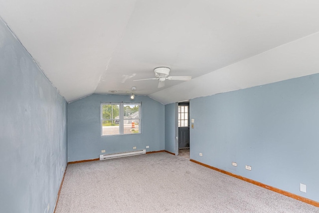 148 E Francis Rd, New Lenox, IL 60451 - additional living space with baseboard heating, vaulted ceiling, ceiling fan, and carpet flooring