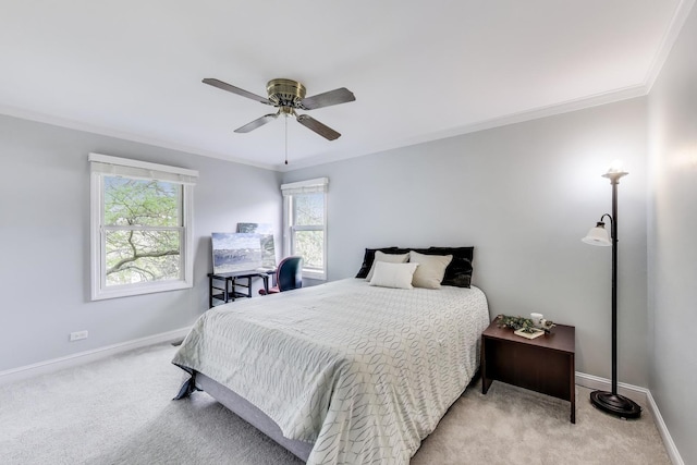 4116 N Terramere Ave, Arlington Heights, IL 60004 - bedroom with light carpet, ornamental molding, and a ceiling fan
