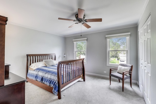 4116 N Terramere Ave, Arlington Heights, IL 60004 - carpeted bedroom with a closet, ornamental molding, and a ceiling fan