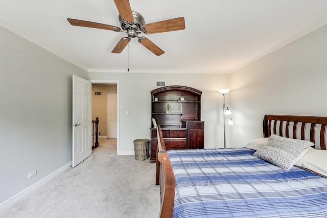 4116 N Terramere Ave, Arlington Heights, IL 60004 - bedroom with light colored carpet, ornamental molding, and ceiling fan