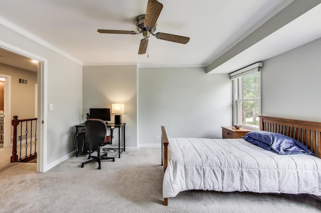 4116 N Terramere Ave, Arlington Heights, IL 60004 - carpeted bedroom with crown molding, an office area, and a ceiling fan